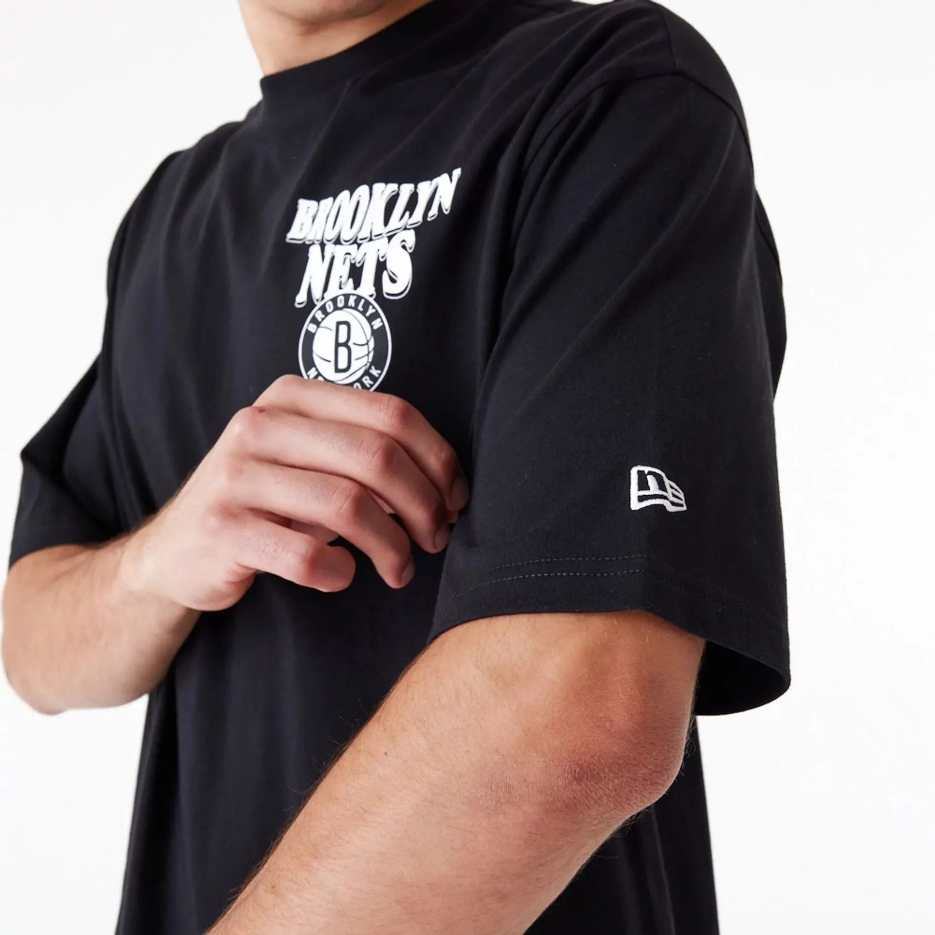 Brooklyn Nets NBA Script Black Oversized T-Shirt