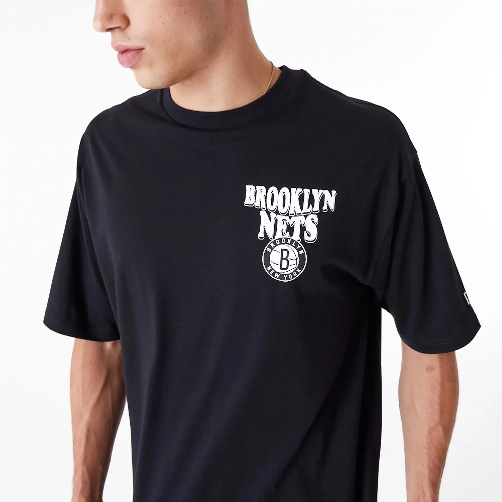 Brooklyn Nets NBA Script Black Oversized T-Shirt