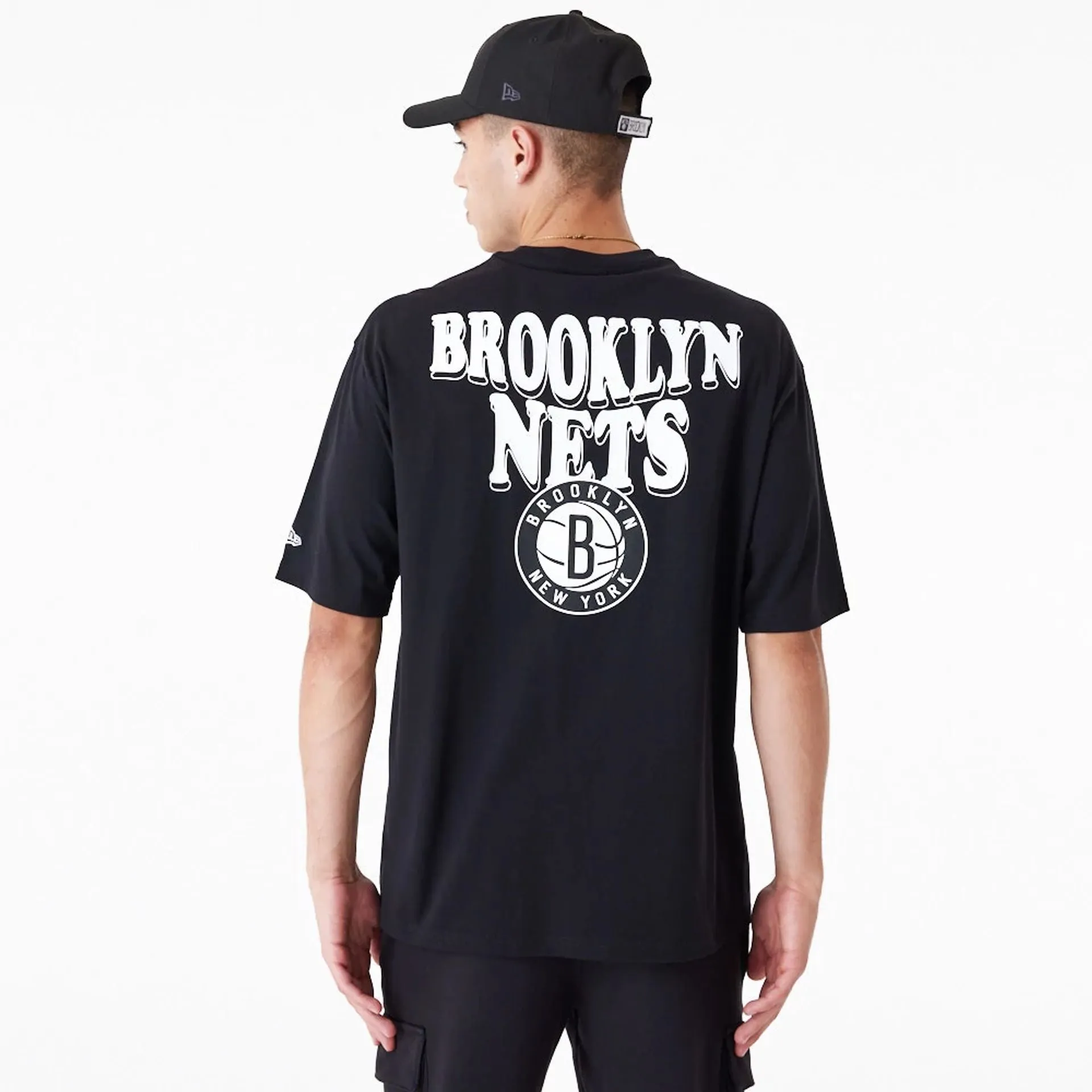 Brooklyn Nets NBA Script Black Oversized T-Shirt