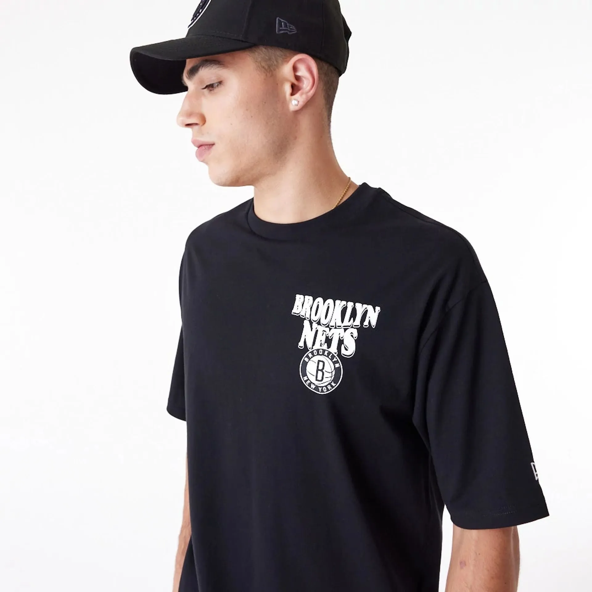Brooklyn Nets NBA Script Black Oversized T-Shirt