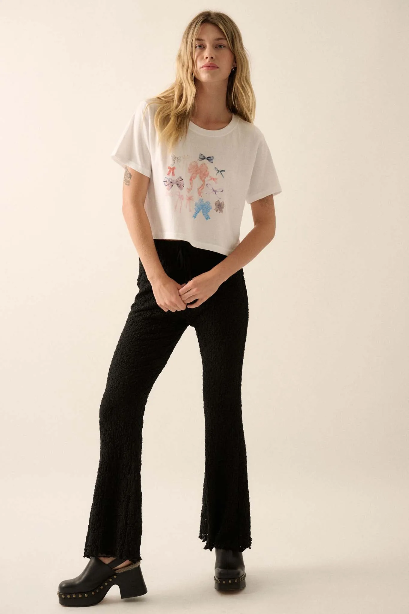 Bunches of Bows Garment-Wash Cropped Graphic Tee