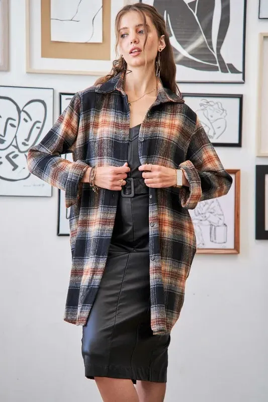 Button Down Flannel Shacket Plus Size