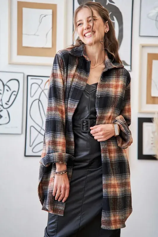 Button Down Flannel Shacket Plus Size