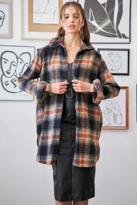 Button Down Flannel Shacket Plus Size