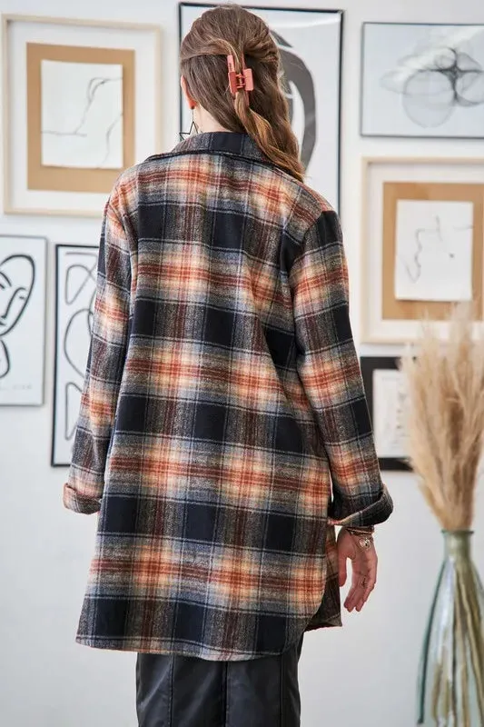 Button Down Flannel Shacket Plus Size