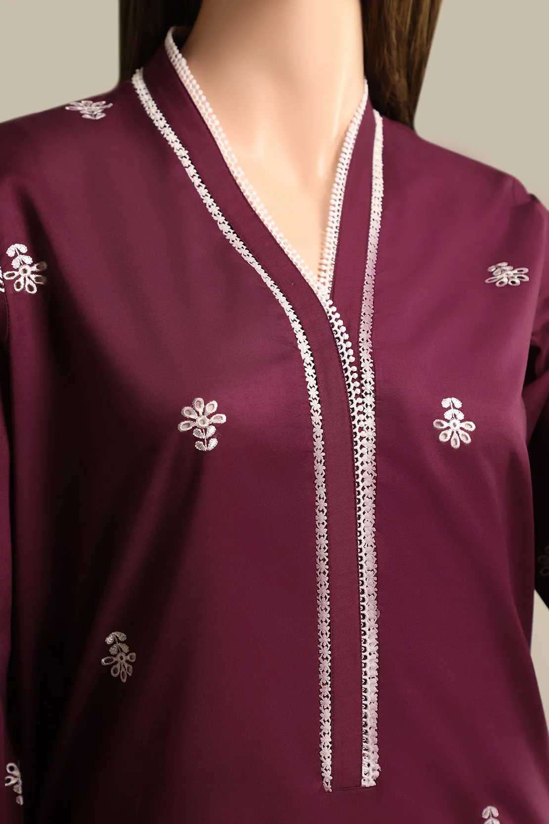 Cambric Solid Emb Stitched Shirt