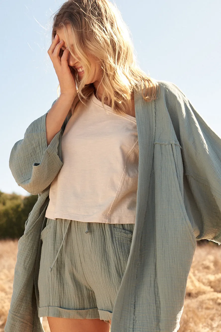 Casual Cutie Cropped Slub-Knit One-Shoulder Tee