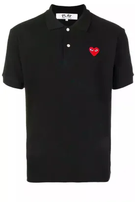CDG PLAY Men's Red Heart Polo Tshirt in Black