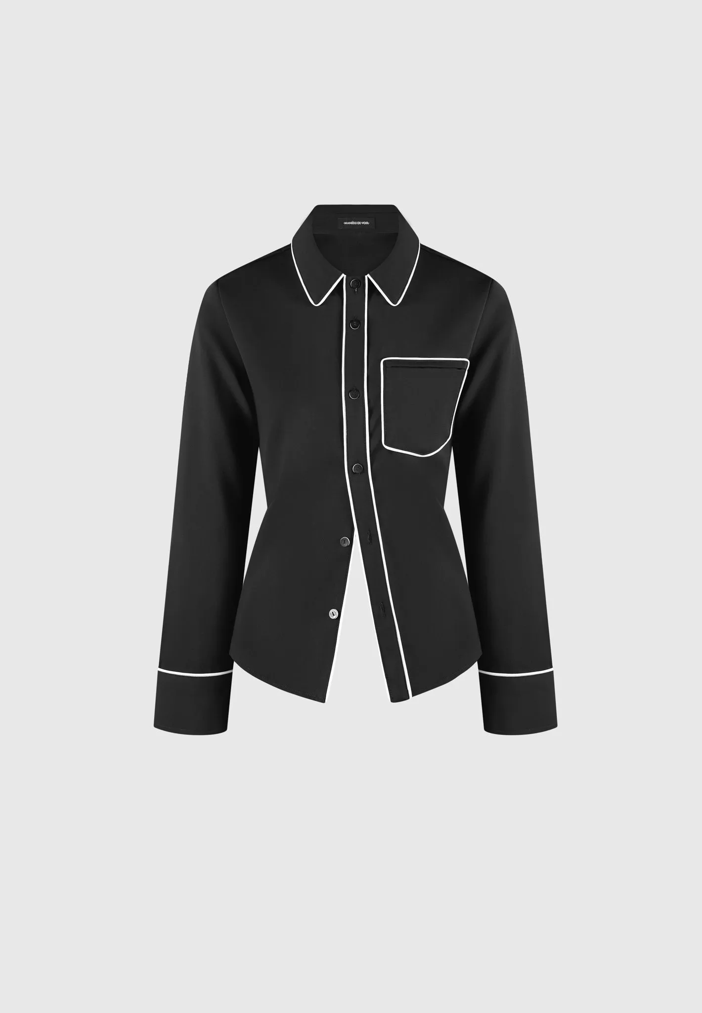 Contrast Piped Backless Tie Shirt  - Black/White