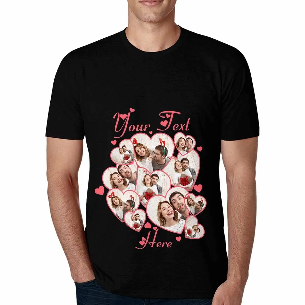 Couple Gift Custom Photo&Text Heart Unique Design All Over Print T-shirt For Men Women Gift
