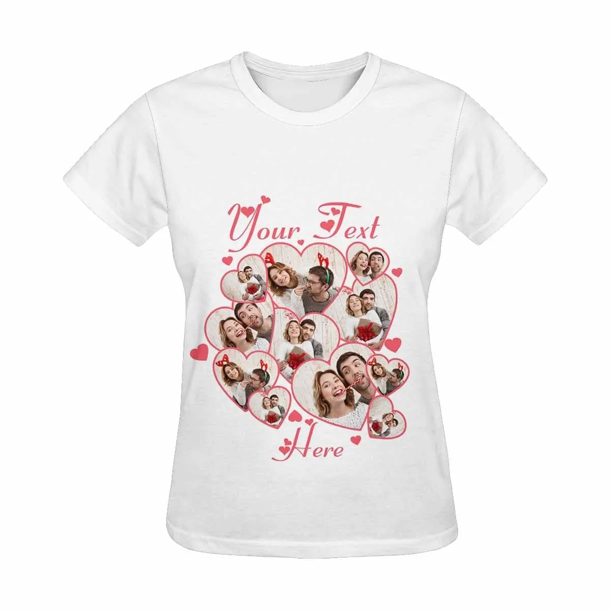 Couple Gift Custom Photo&Text Heart Unique Design All Over Print T-shirt For Men Women Gift
