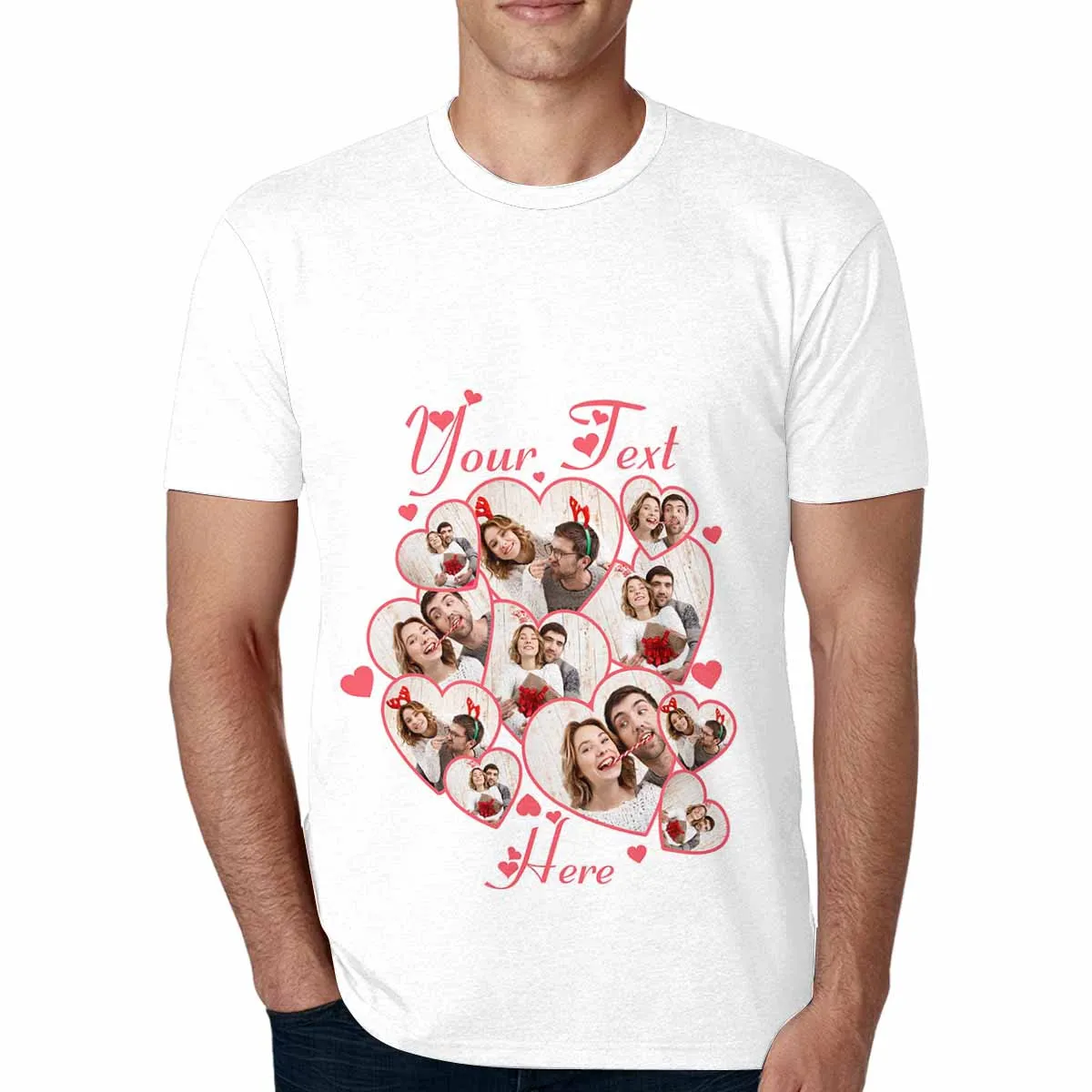 Couple Gift Custom Photo&Text Heart Unique Design All Over Print T-shirt For Men Women Gift