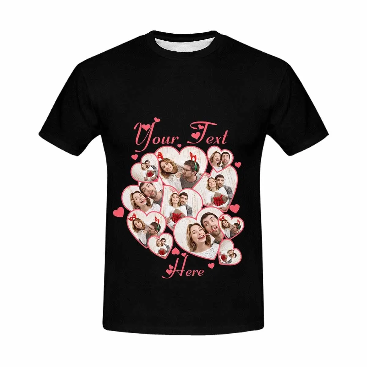 Couple Gift Custom Photo&Text Heart Unique Design All Over Print T-shirt For Men Women Gift