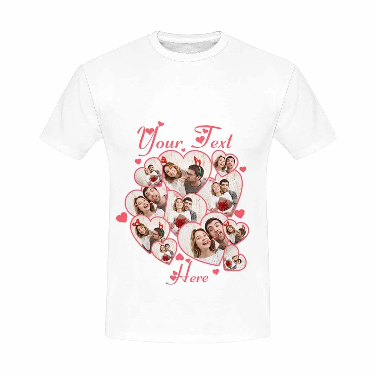 Couple Gift Custom Photo&Text Heart Unique Design All Over Print T-shirt For Men Women Gift
