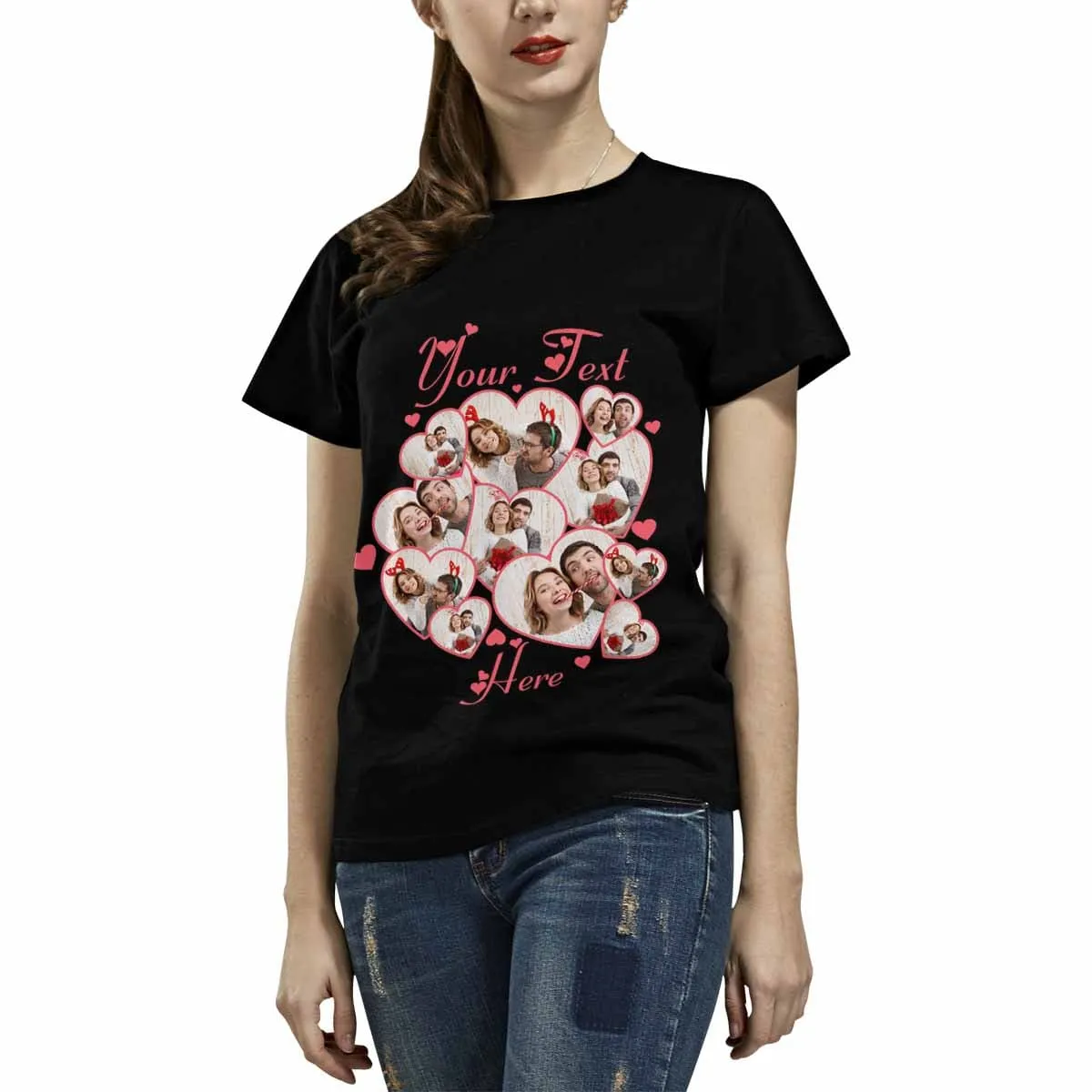 Couple Gift Custom Photo&Text Heart Unique Design All Over Print T-shirt For Men Women Gift