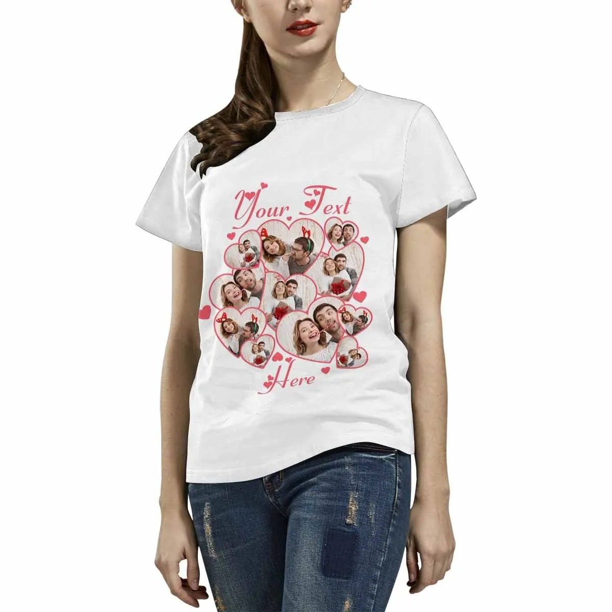 Couple Gift Custom Photo&Text Heart Unique Design All Over Print T-shirt For Men Women Gift