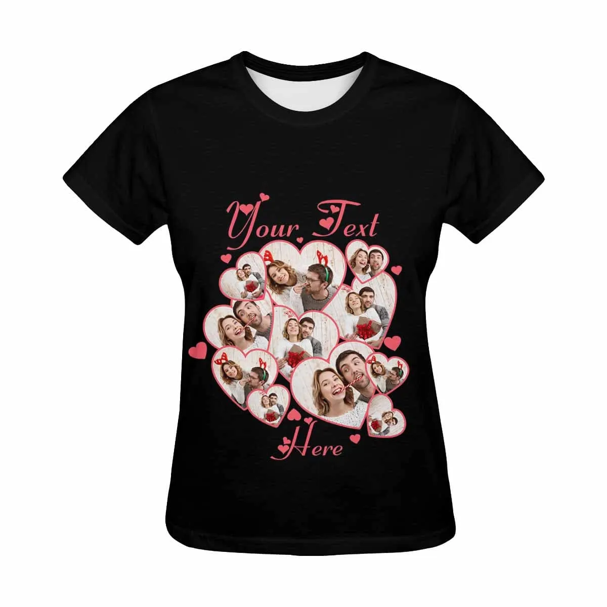 Couple Gift Custom Photo&Text Heart Unique Design All Over Print T-shirt For Men Women Gift