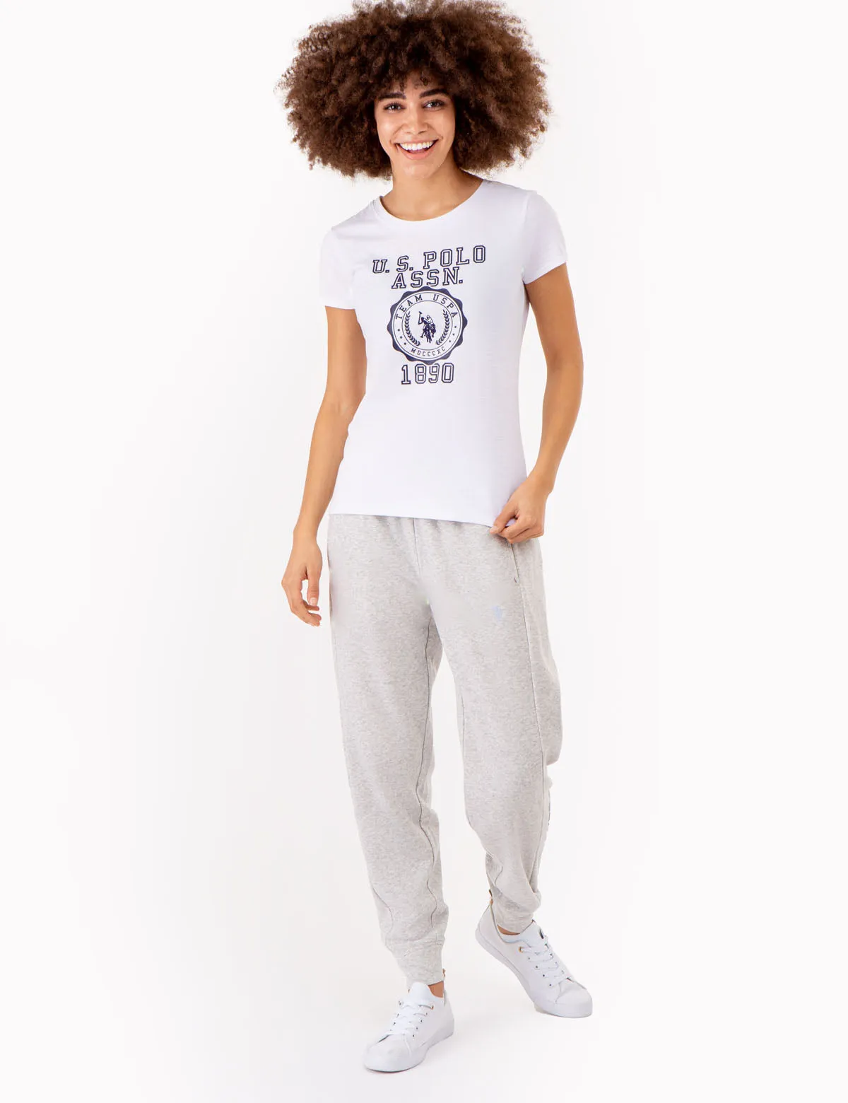 CREST PRINT SCOOP NECK T-SHIRT