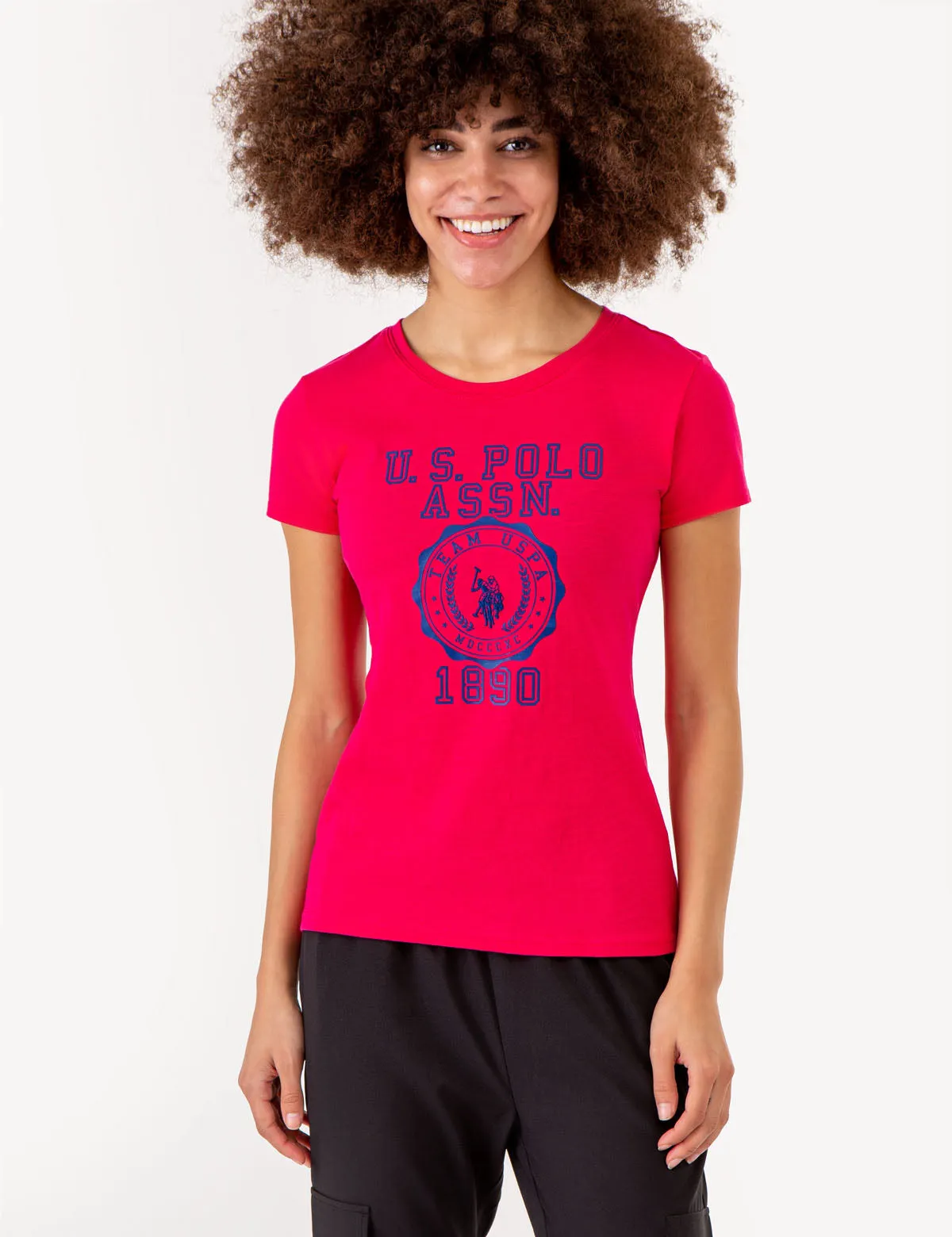 CREST PRINT SCOOP NECK T-SHIRT