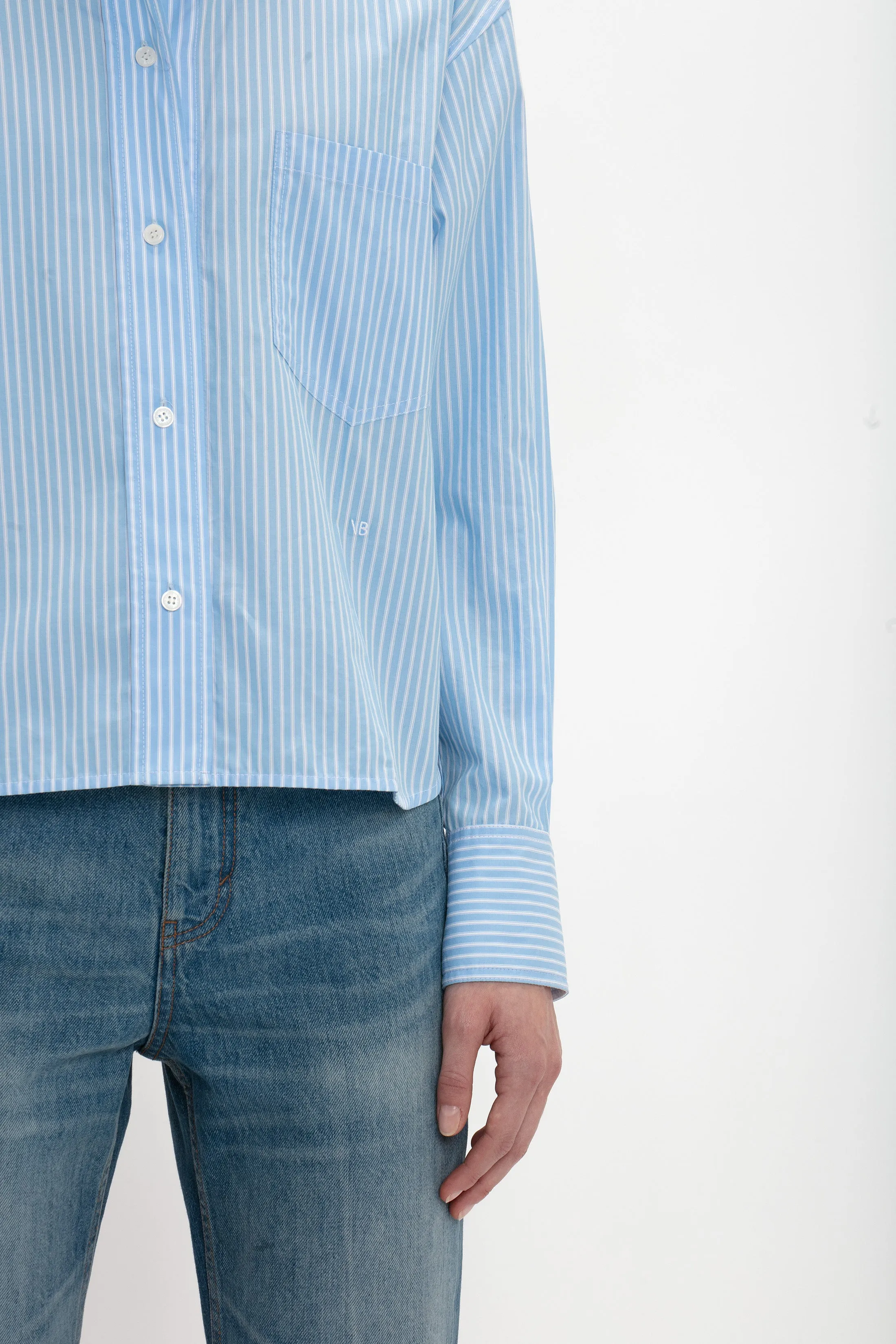 Cropped Long Sleeve Shirt In Marina-White