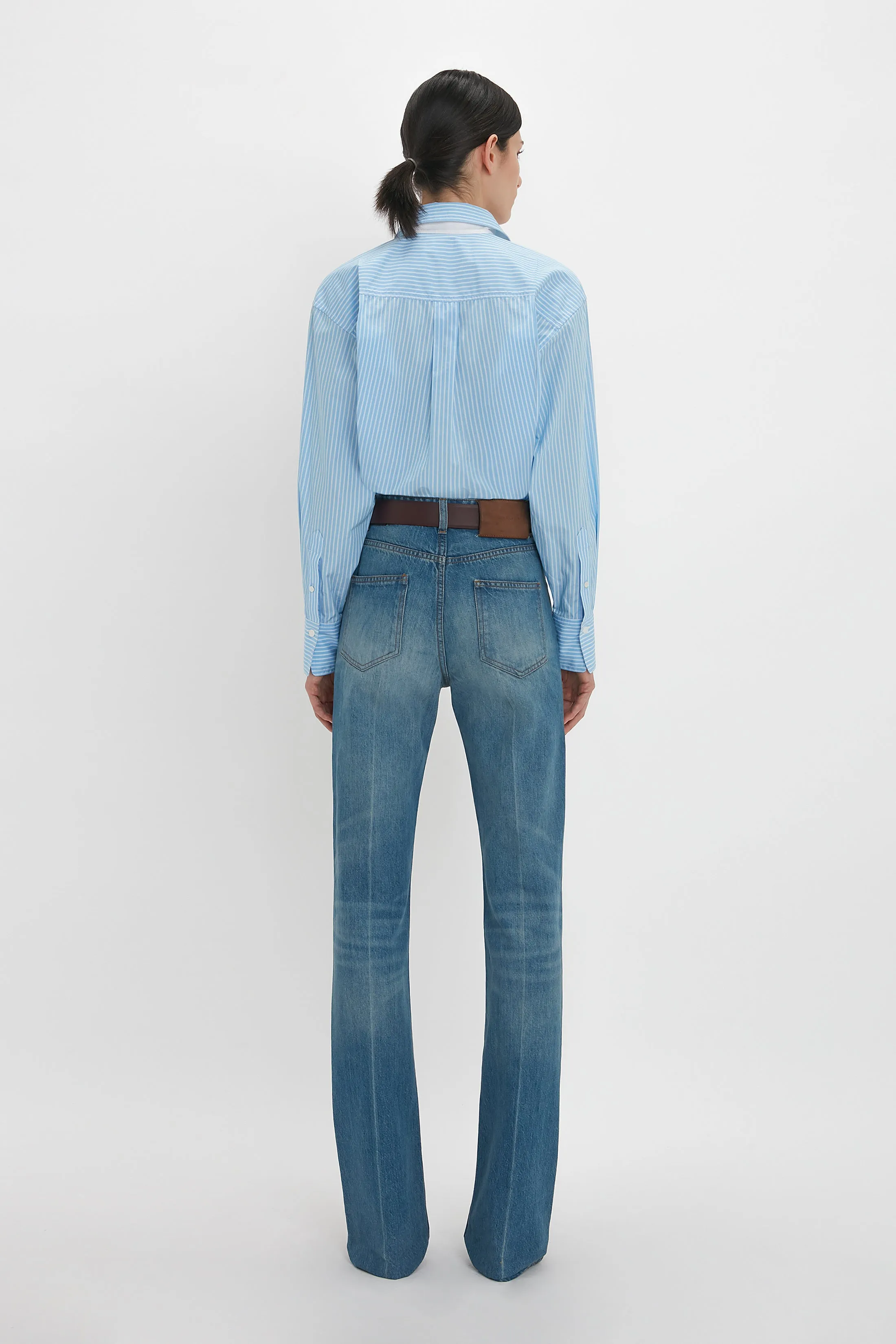 Cropped Long Sleeve Shirt In Marina-White