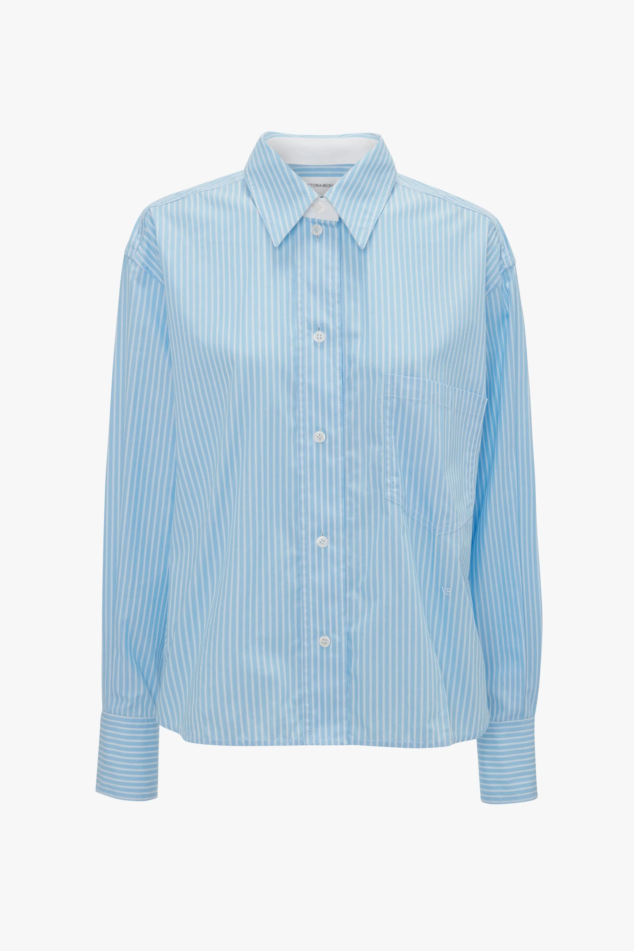 Cropped Long Sleeve Shirt In Marina-White