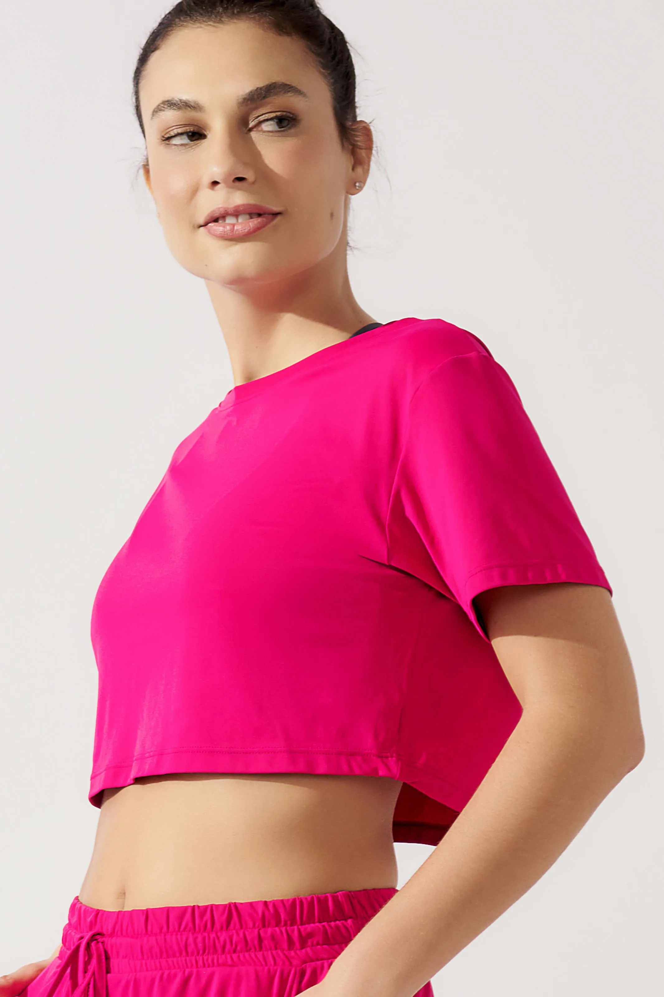 Cropped T-Shirt de Poliamida Rosa