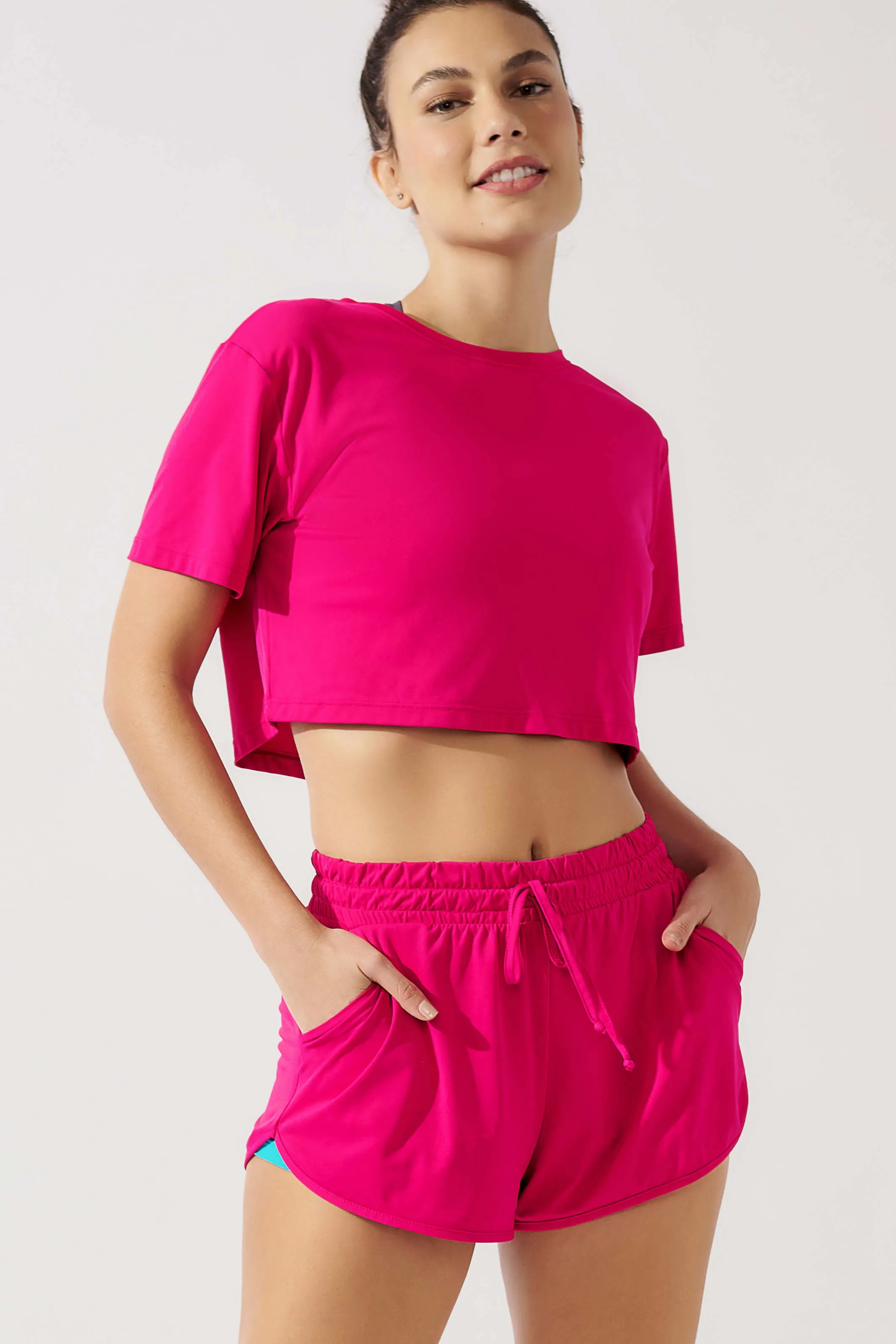 Cropped T-Shirt de Poliamida Rosa