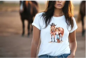 Cute Little Country Girl and her Pony T-Shirt, Cowgirl Shirt, Country T-Shirt, Casual T-Shirt, Western Tee