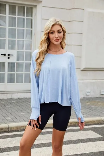 Cutout Back Round Neck Long Sleeve T-Shirt