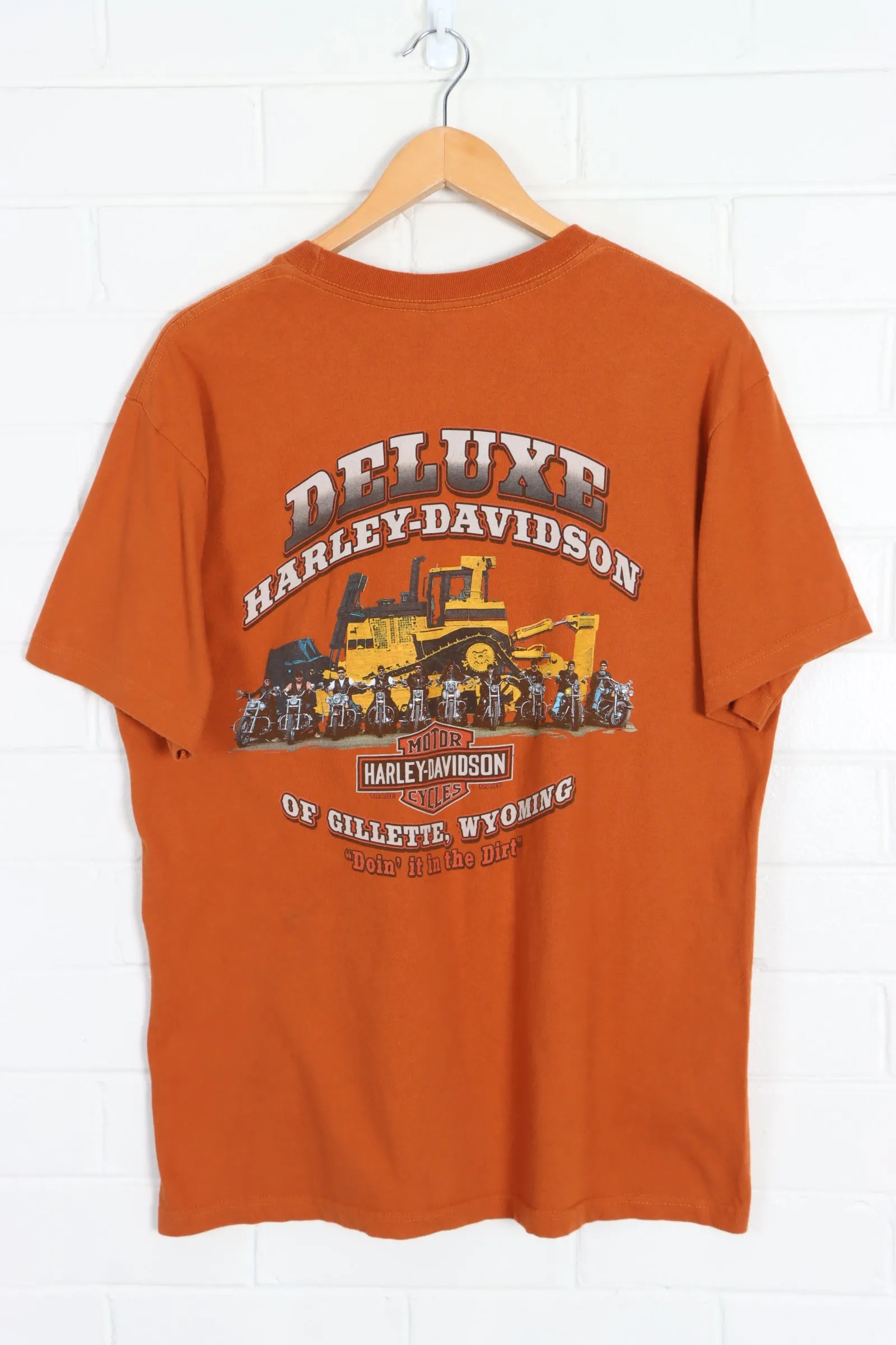 Deluxe HARLEY DAVIDSON Excavator Tractor Front Back T-Shirt USA Made (L)