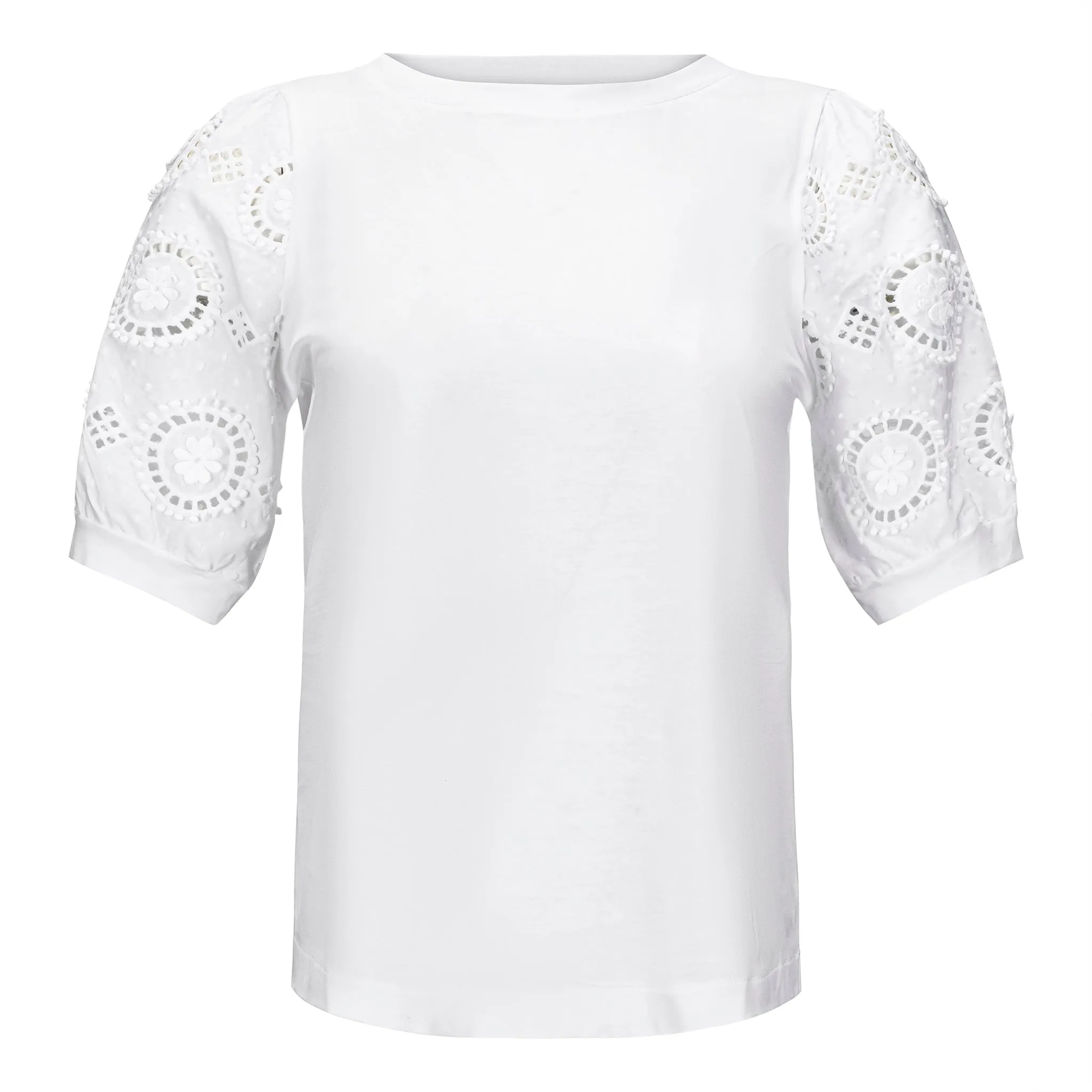 Detailed Short Sleeve T-Shirt - White