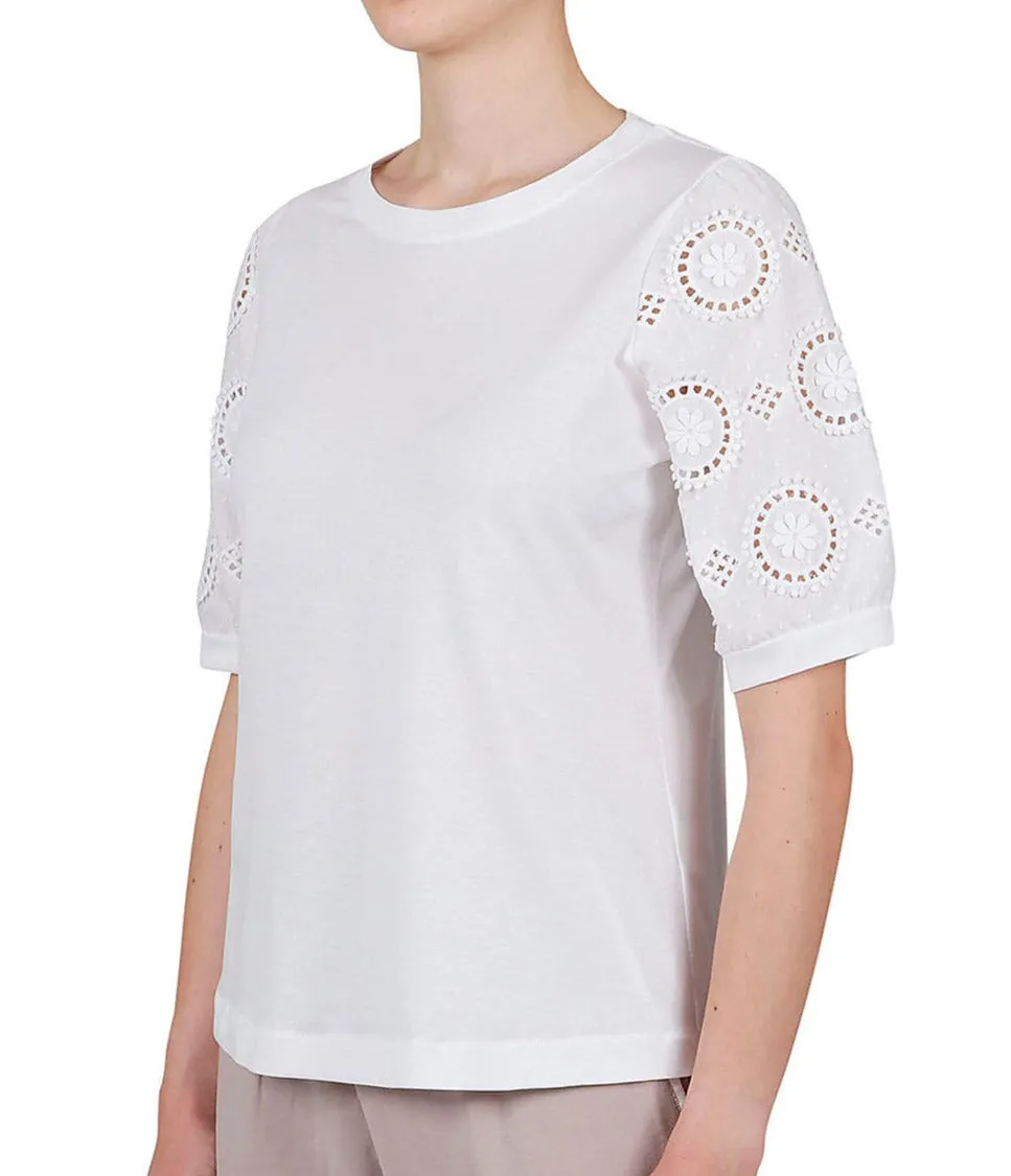 Detailed Short Sleeve T-Shirt - White
