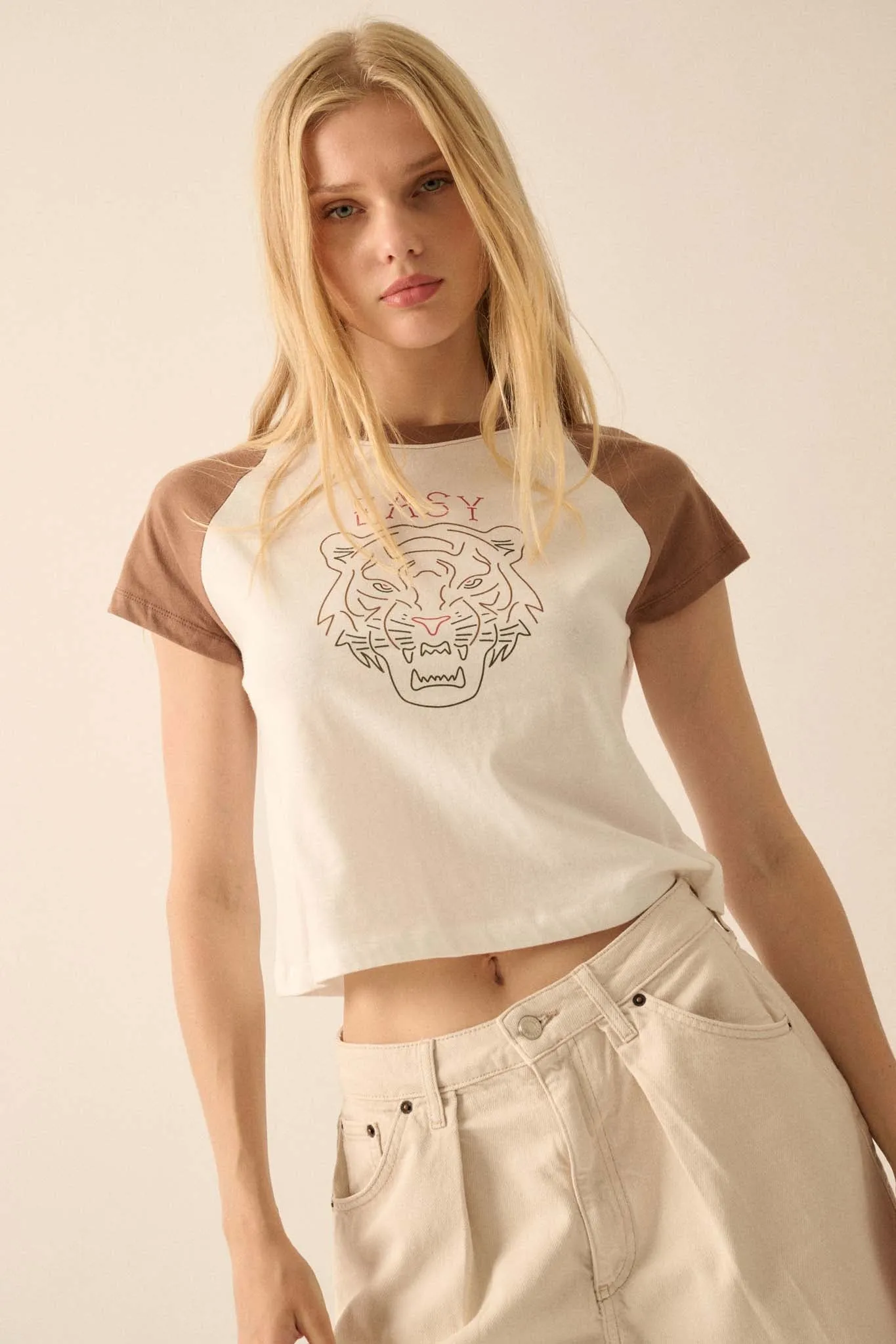 Easy Tiger Cropped Raglan Graphic Baby Tee