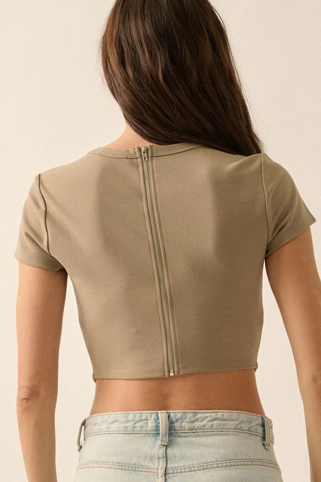 Essential Trends Solid Crepe Cropped Corset Tee