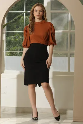 Exude Glamour Puffed Sleeves T-shirt (Tan Brown)