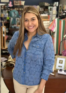 Eyelet Washed Denim Shirt