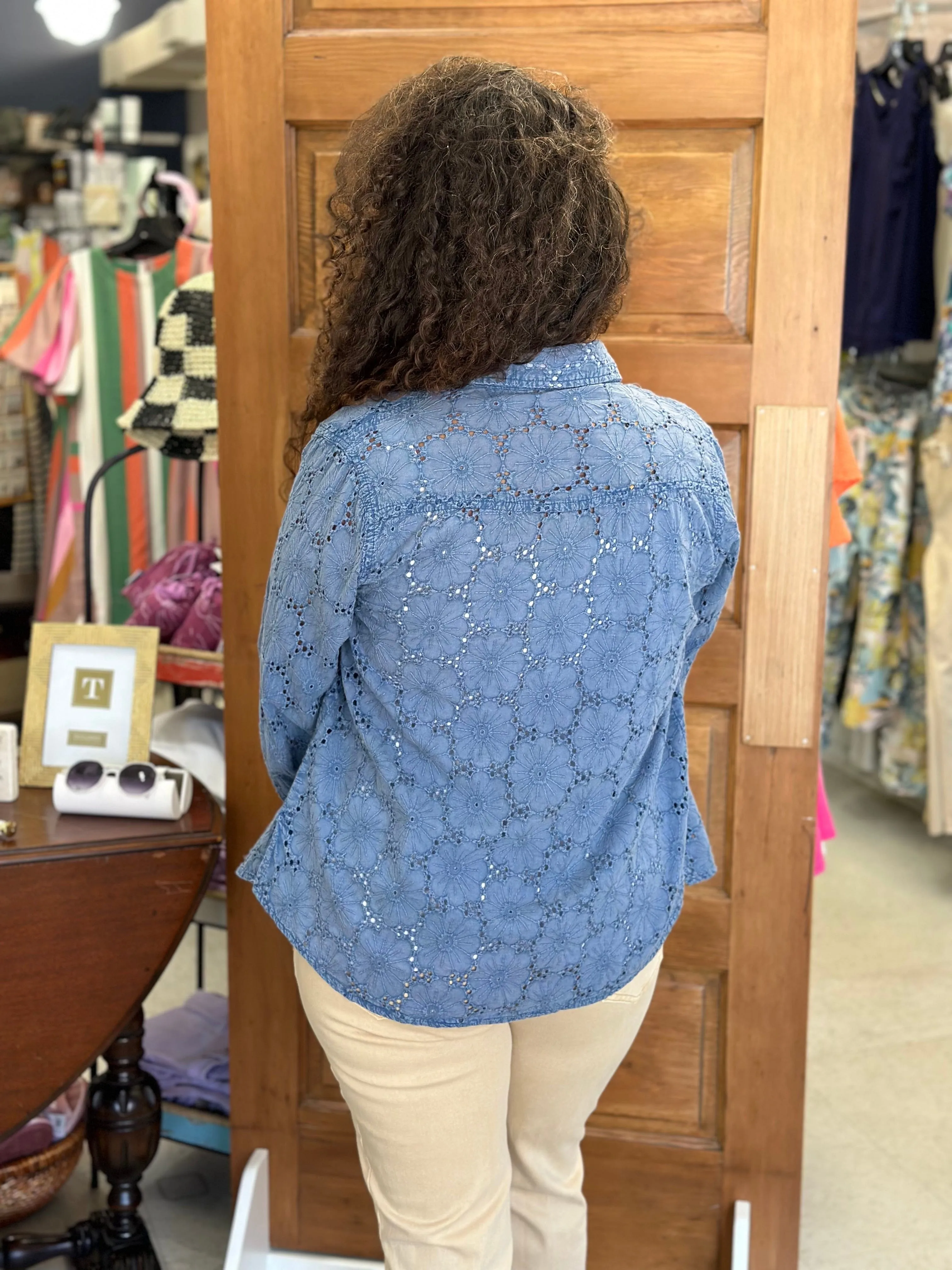 Eyelet Washed Denim Shirt