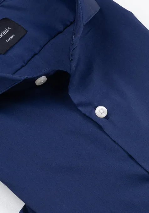 FINE NAVY BLUE TWILL STRETCH SHIRT