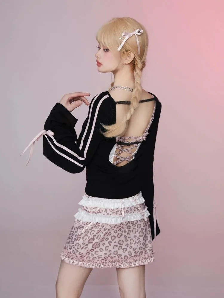 Flared sleeves backless t-shirt【s0000006360】