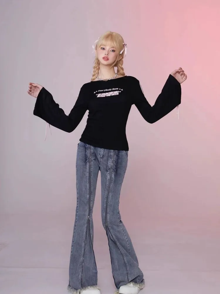 Flared sleeves backless t-shirt【s0000006360】