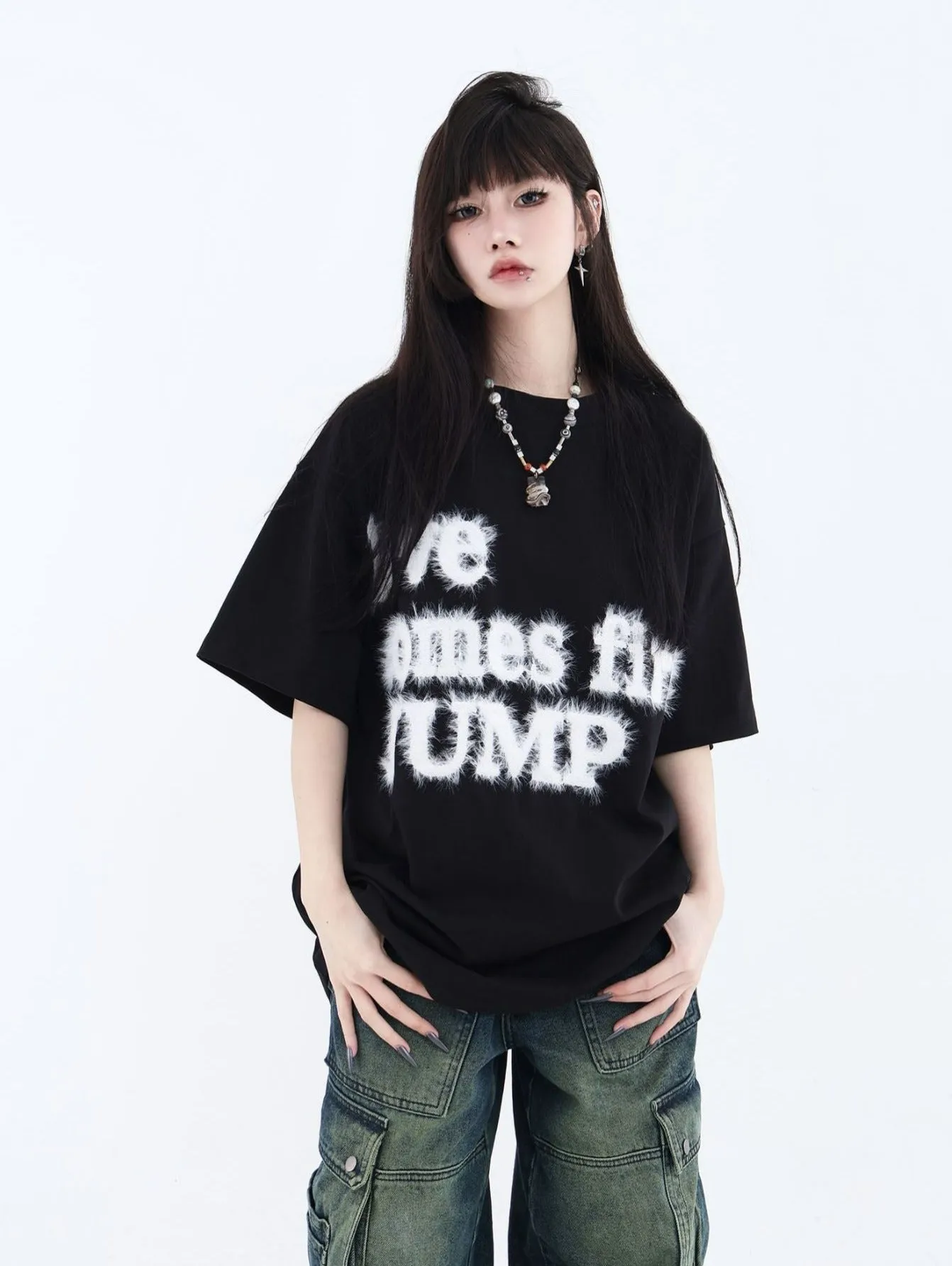 Fluffy Logo Embroidered T-Shirt