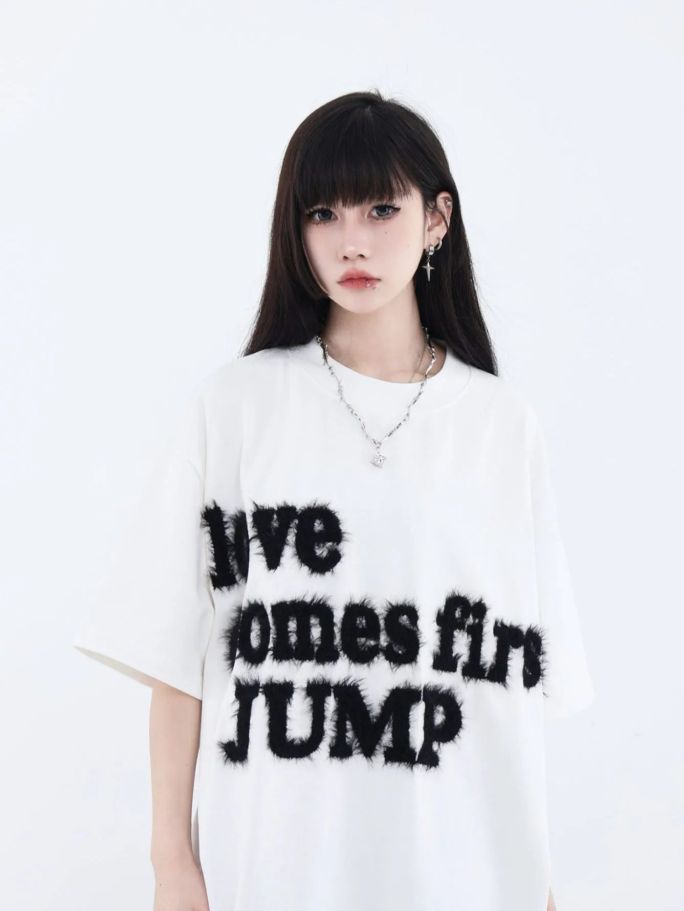 Fluffy Logo Embroidered T-Shirt