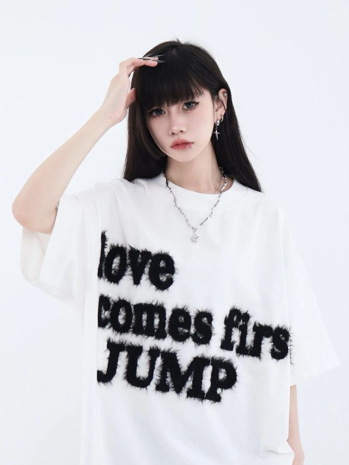 Fluffy Logo Embroidered T-Shirt