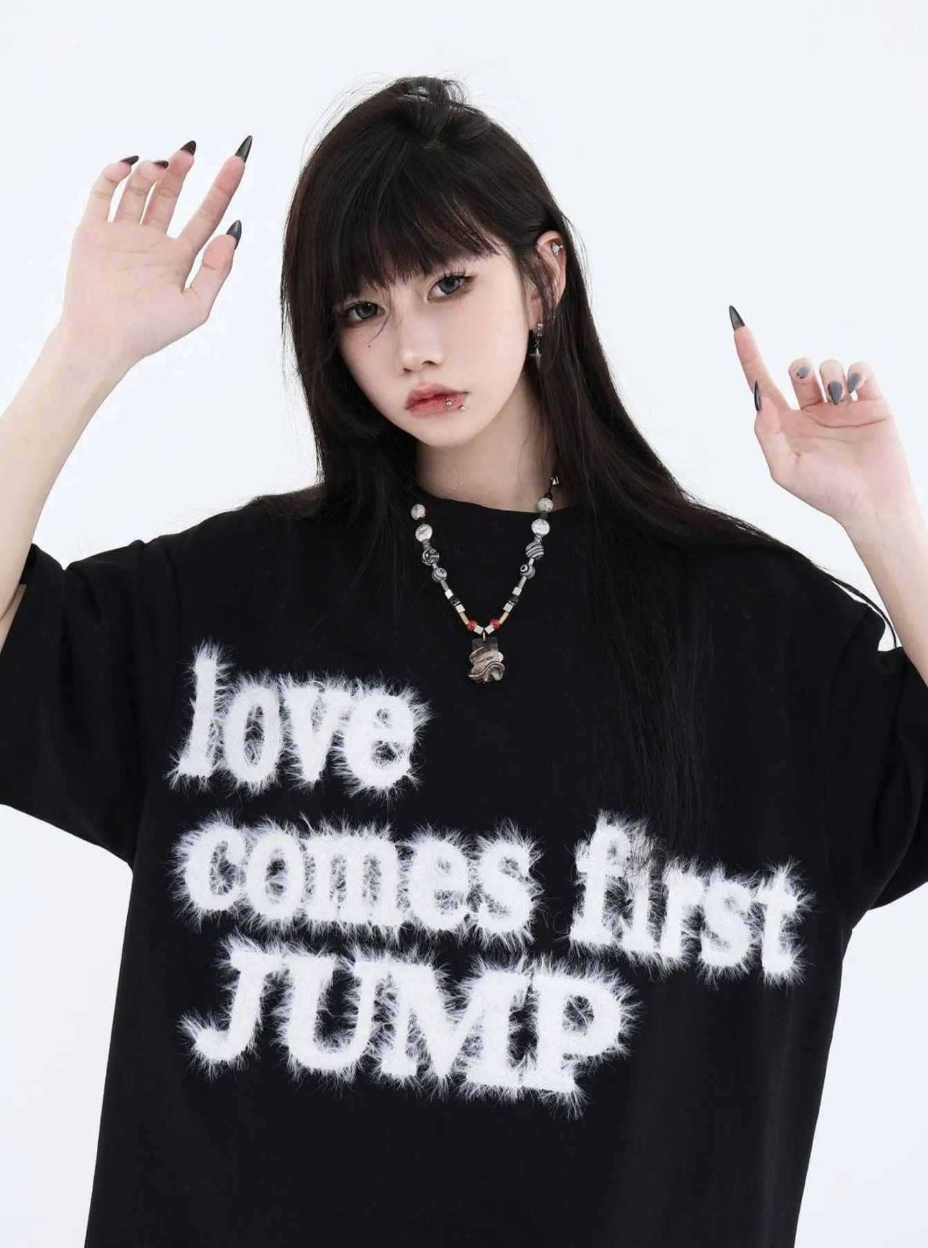 Fluffy Logo Embroidered T-Shirt