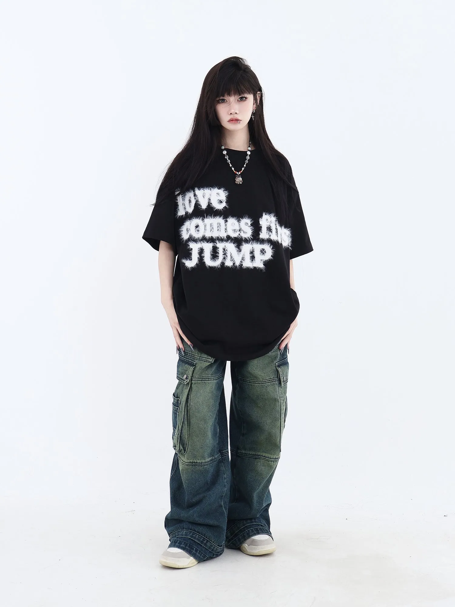 Fluffy Logo Embroidered T-Shirt