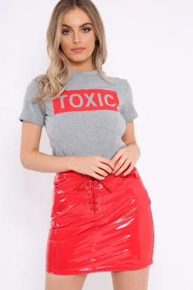Grey Crew Neck Toxic Slogan T-Shirt - Grecia
