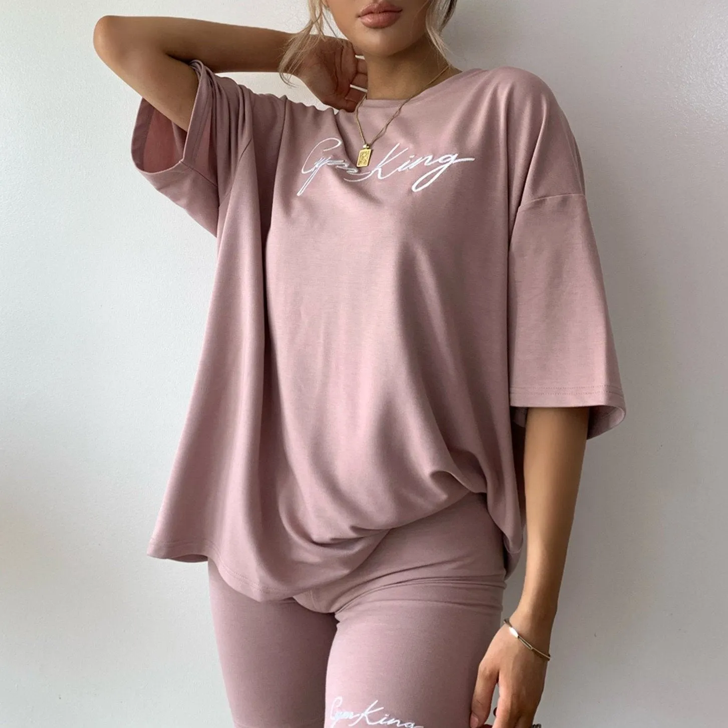 Gym King Script Oversized Tee - Dusky Pink