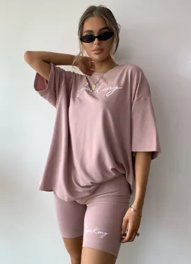 Gym King Script Oversized Tee - Dusky Pink