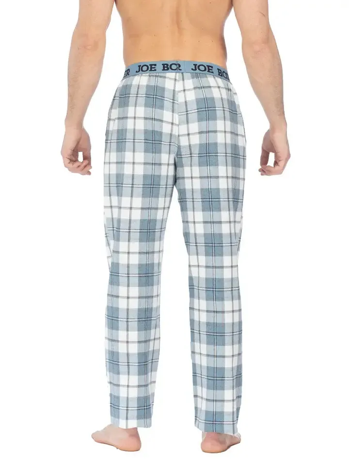 Joe Boxer Mens White/Blue Flannel Logo Elastic Pant